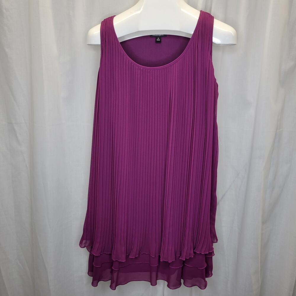 S. L. Fashions Magenta Pleated Layered Swing Tank Dress, NWT, 10
